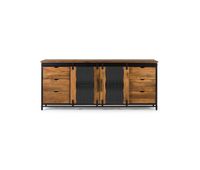 aparador 2 puertas correderas y 6 cajones de estilo industrial fabricado en madera de mango y metal color naturalnegro de 80x40x190 cm
