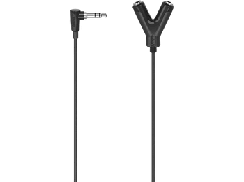 Adaptador Jack - Hama 00205190, De conector 3.5 mm 90º a 2 enchufes mm, 0.2 m, Negro