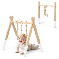 costway gimnasio para bebes con juguetes para denticion desarrollo cerebral plegable de madera para ninos 3 meses 62 x 45 x 60 cm blanco