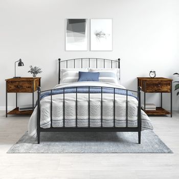 Mesitas De Noche (2 Uds) - Mueble De Dormitorio - Madera De Ingeniería Y Hierro - Roble Ahumado (44x45x58cm)