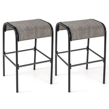 Costway Juego de 2 Taburetes de Bar de Metal 76 cm de Altura con Asiento de Tela Curvado sin Respaldo para Exterior Patio Porche Piscina Marrón