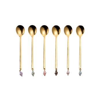 Cucharas doradas con extremo de conchas multicolores - lote de 6