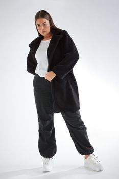 Yours Luxury Abrigo Negro De Peluche, Mujer Curvy Y Tallas Grandes, Yours