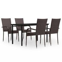 juego de comedor de jardin 5 uds  conjunto mueble jardin mesa y sillas marron y negro
