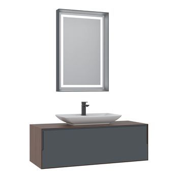 Conjunto De Mueble Con Lavabo Y Espejo (2 Piezas)  - 120 X 50 X 40 Cm - Nogal / Antracita / Blanco