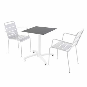 Mesa De Jardín De Conjunto Con Laminado De Pizarra Y 2 Sillas Blancas, Opéra - Oviala