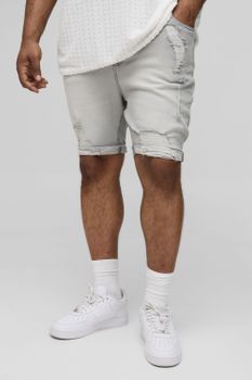 Pantalón Corto Plus Vaquero Pitillo Elástico Roto, Gris