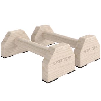 SPORTNOW Barras Paralelas de Madera con Alfombra Antideslizante para Entrenamiento en Gimnasio Hogar 30x13x10 cm Natural   Aosom España