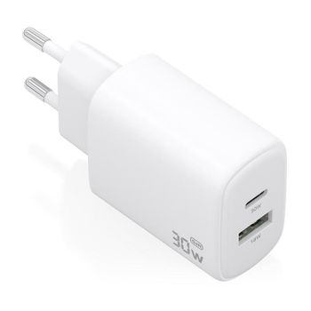 Cargador Aisens A110-0977 GaN 30W USB-C PD3.0 QC4.0 y USB-A QC3.0 Blanco