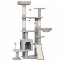 pawhut arbol rascador para gatos 152 cm multinivel con cueva hamaca cama escalera rascadora 4 postes de sisal bolas gris claro   aosom espana