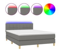 cama box spring colchon y luces led tela gris oscuro 140x200 cm bloques con cuadros