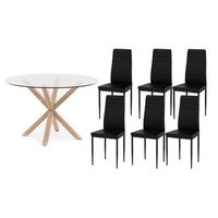 pack mesa redonda de cristal templado  6 sillas polipielmetal negro 120x75 cm