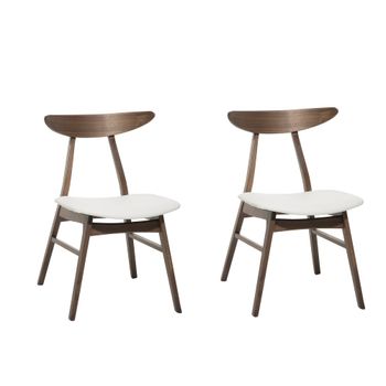 Conjunto de 2 sillas de comedor Madera oscuro y Piel sintética Blanco