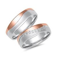 alianzas de oro blanco y rosa con 13 diamantes