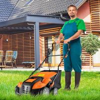 desmalezador plegable electrico de 41 cm 2 en 1 de 15 a con ajuste de altura y de profundidad con bolsa recolectora de 55 l naranja