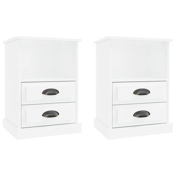 Pack 2 Uds Mesitas De Noche, Mesilla Blanco Brillante 43x36x60 Cm