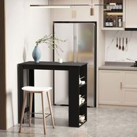 mesa de bar bistro 3 estantes de melamina homcom 112x57x106 cm-negro