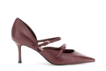 escote de piel con doble tira bordeaux