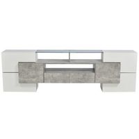 mueble tv moderno de 200 cm blanco brillo y gris iluminacion led multicolor
