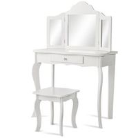 juego de tocador y taburete para ninos tocador con cajon espejo 70 x 34 x 103 cm blanco