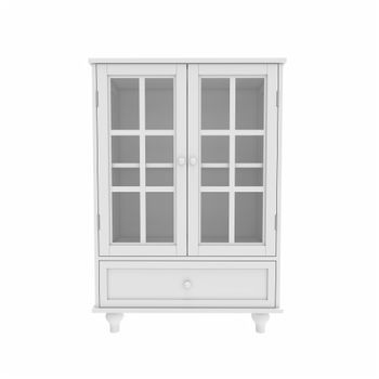 Aparador Blanco Con Puertas De Cristal, Mdf Y Cristal Templado, Welltin, 71 × 38 × 92 Cm – Blanco
