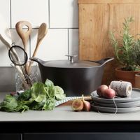 cocotte redonda 24 cm de fundicion de hierro negro con tapa acero fun