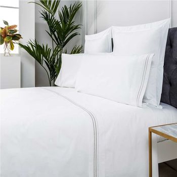 Juego De Sábanas Bordadas Oro Algodón 200 Hilos Blanco Cama 160
