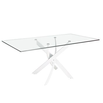 Mesa comedor rectangular cristal templado y acero blanco
