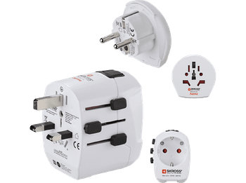 Adaptador de viaje - World to Europe Hama, 2 entradas USB, 250 V, Compatible con hasta 200 países, Blanco
