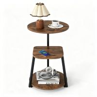 costway mesa auxiliar industrial madera hierro negro tres niveles almacenamiento con pies regulables para salon dormitorio 425 x 425 x 61 cm marron