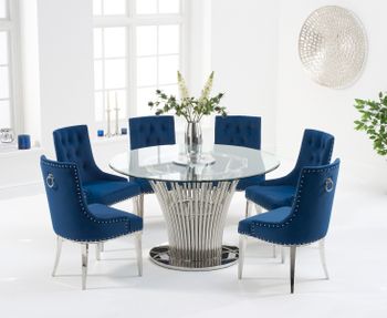 Hans Round 130cm Glass Table With Talia Velvet Chairs - Grey, 4 Chairs