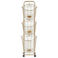 carrito con 3 cestas de metal dorado almacenaje alambre asas ruedas ayapal