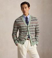 polo ralph lauren para hombre 710b17549001 cardigan fair isle de lino y algodon verde xxl casual