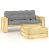 set de muebles de jardin y cojines 2 pzas madera pino impregnada vidaxl