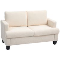 homcom sofa 2 plazas 120 cm con cojines de respaldo extraibles tela chenilla para sala habitacion oficina beige
