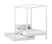 cama individual de madera con dosel y cajon para colchon n02 blanco