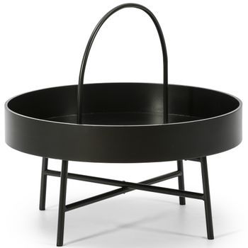 Mesa de centro redonda negro, estructura metálica negro mate