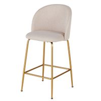 taburete alto de tela beige y acero dorado de 65 cm