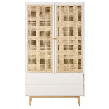 Armario blanco de 2 puertas de ratán y 2 cajones