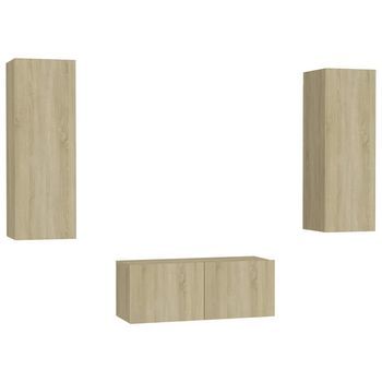Set Muebles De Salón Tv | Mueble De Salón | Gabinete De Tv 3 Pzas Madera Ingeniería Roble Sonoma