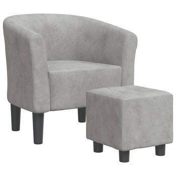 Sillón Con Taburete Terciopelo Gris Claro Vidaxl