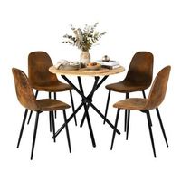 set 5 mesa redonda o80cm y 4 sillas urban meuble - madera y marron