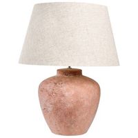 lampara de mesa estilo rustico base de ceramica pantalla de lino forma cilindrica efecto terracota marron barton