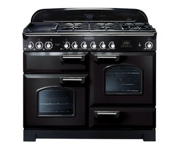 Rangemaster Classic Deluxe 110 Dual Fuel Range Cooker - Black & Chrome, Black