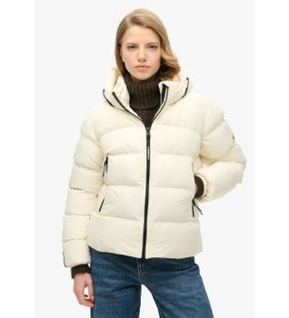 Superdry para mujer. W5011721A Chaqueta Sport blanco roto (L), Casual, Poliéster Reciclado, Sostenible