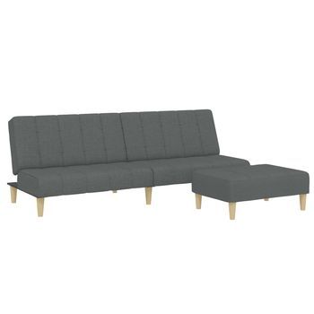 Sofá Cama De 2 Plazas Con Taburete Tela Gris Oscuro