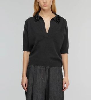 Semicouture para mujer. Y5WD27 Polo Giulia negro (M), Casual, Cachemir, Manga larga