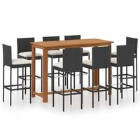 conjunto de bar para jardin 9 piezas con cojines negro vidaxl