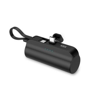 Power Bank Ksix 5.000 Mah Cable y Soporte Integrado Indicadores Led Negro