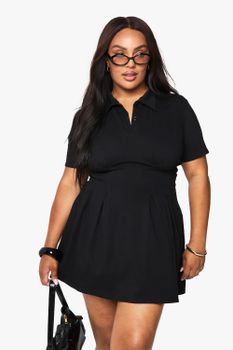 Vestido Camiseta Plus Plisado De Algodón, Negro